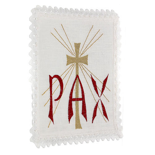 Altar linen red PAX and golden cross with rays 3