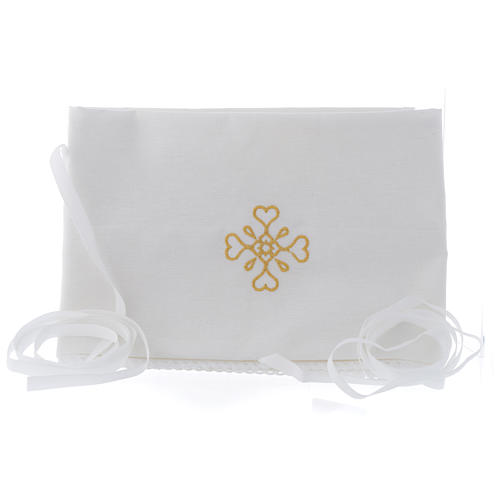 White amice in pure cotton with gold cross embroidery 1