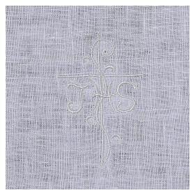 White amice in pure linen with white cross and JHS embroidery
