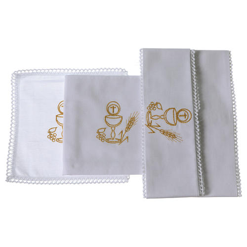 Liturgical set with chalice and host symbol in pure cotton 2