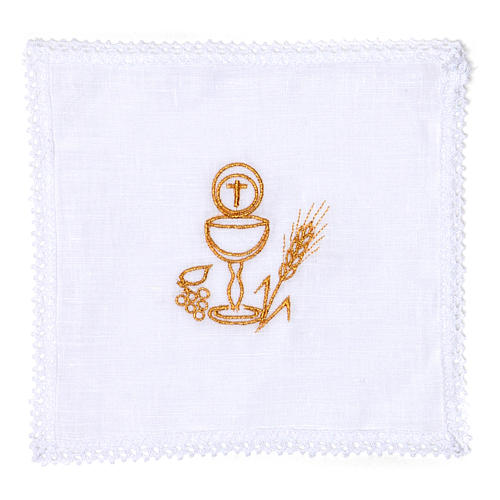Liturgical set with chalice and host symbol in pure linen 1