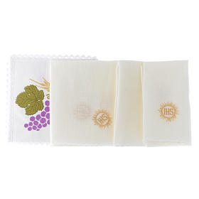 Altar linens: Mass linen set 100% linen wheat ears and raisin