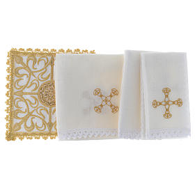 Altar linen set with cross and golden designs 100% linen