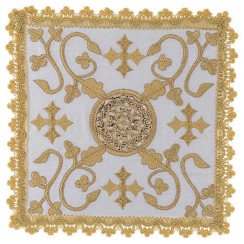Altar linen set with embroidered golden designs 100% linen 1