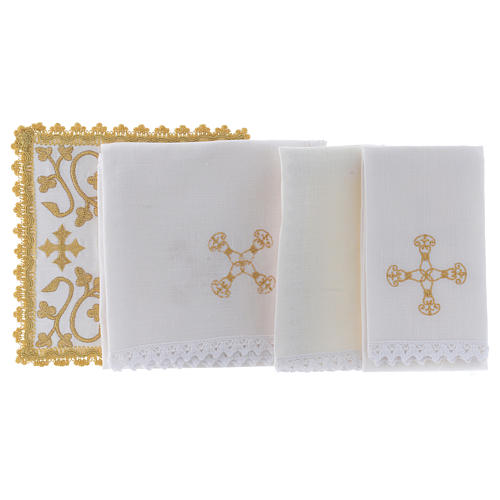 Altar linen set with embroidered golden designs 100% linen 2