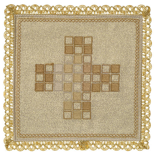 Linge d'autel 100% lin moderne motif carrés 1