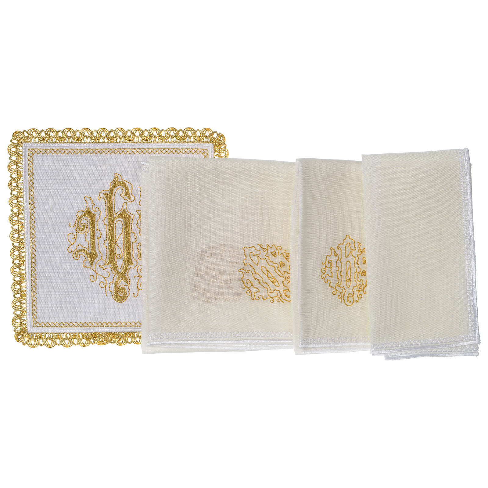 Altar linens set 100% linen IHS | online sales on HOLYART.co.uk