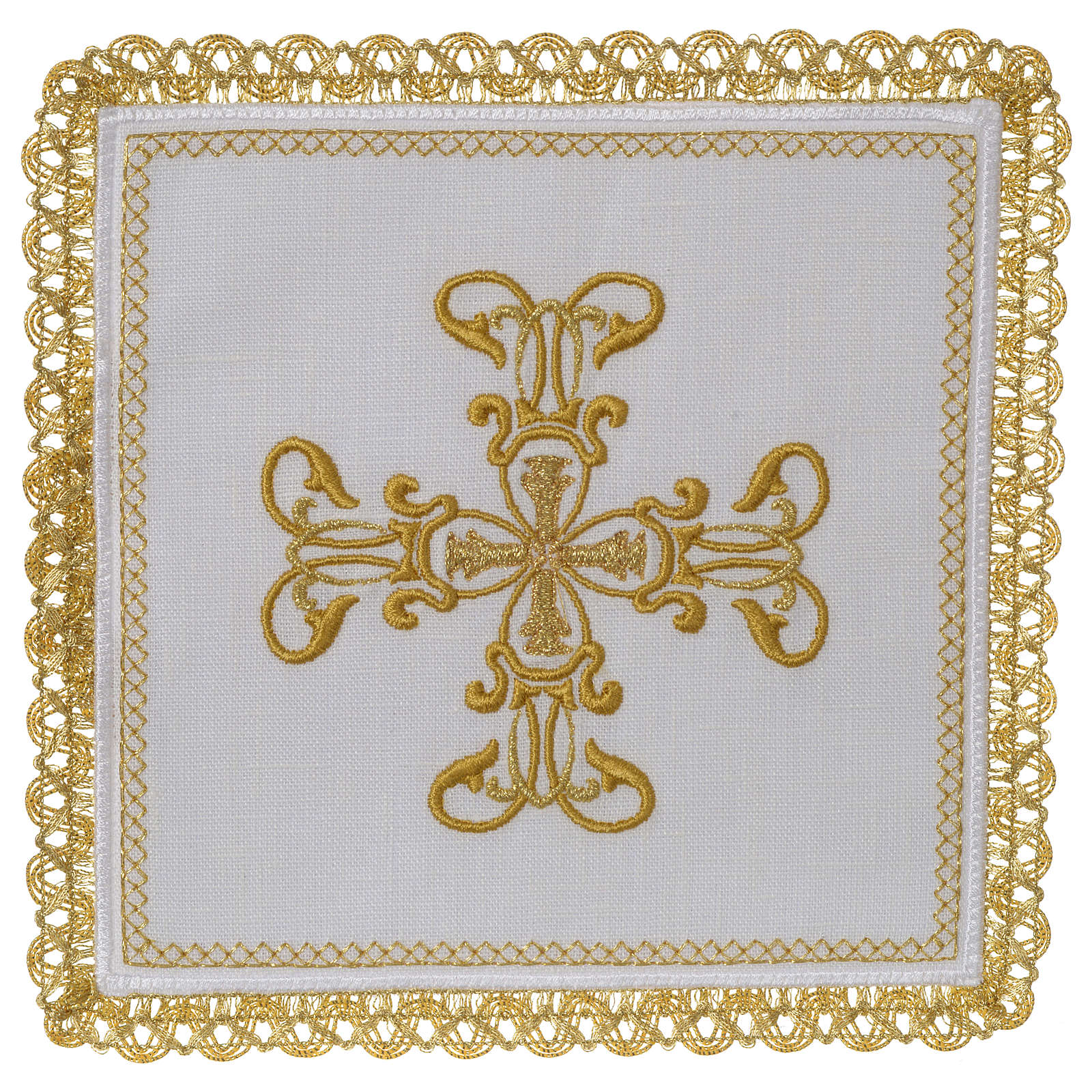 Altar linens set 100% linen golden Cross | online sales on HOLYART.co.uk