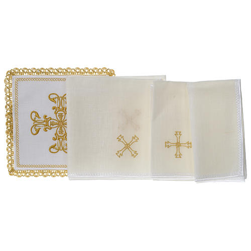 Altar linens set 100% linen golden Cross 3