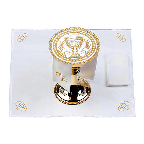 Altar linen set 100% linen with chalice emboridery, round pall 2