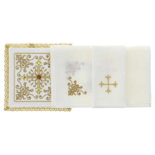 Altar linens set 100% linen Cross and vine with stones 2
