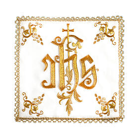 Handbesticktes Kelchtuch aus Seide und Baumwolle mit IHS-Symbol Gamma