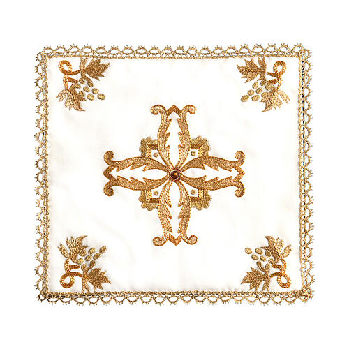 Altardecke Seide Baumwolle HANDBESTICKT mit goldenem Kreuz Gamma 1