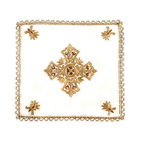Hand-embroidered silk cotton chalice veil with golden cross by Gamma