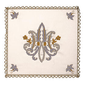Hand-embroidered cotton silk chalice veil with Marian symbol by Gamma