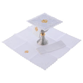 Altar linens set with gold IHS grapes and wheat embroidery