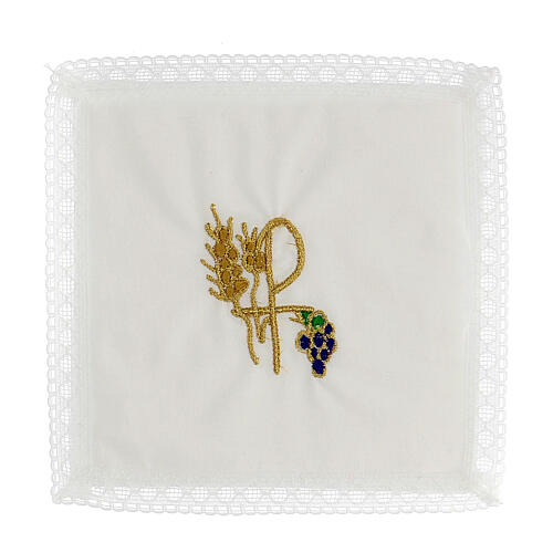 Altar set with Chi-Rho, grapes and wheat embroidering 100% cotton 1