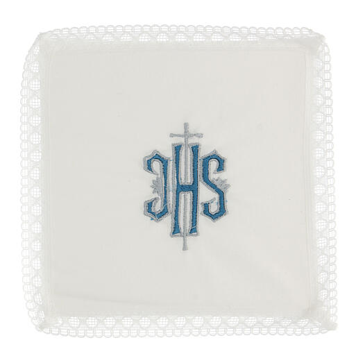 Altartuch mit IHS Stickerei aus Baumwolle, blau 1