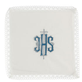Altar linens with embroidered blue IHS 100% cotton