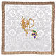 Chalice veil (pall) with Xp, wheat and grapes embroidery on white damask fabric s1