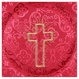 Palla, verstärkt, roter Stoff mit Damaskmusterung, Stickerei Kreuz