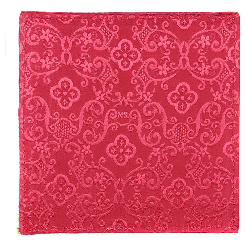 Red damask fabric chalice pall with cross embroidery 3