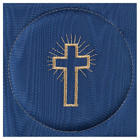 Palla, verstärkt, blauer Satin-Stoff, Stickerei Kreuz