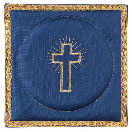 Palla, verstärkt, blauer Satin-Stoff, Stickerei Kreuz 1