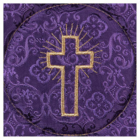 Chalice pall with cross embroidery, purple damask