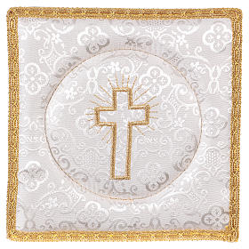Palla, verstärkt, weißer Stoff mit Damaskmusterung, Stickerei Kreuz