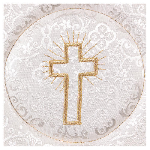 Palla, verstärkt, weißer Stoff mit Damaskmusterung, Stickerei Kreuz 2