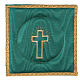 Chalice veil (pall) with cross embroidery on green brocade s1
