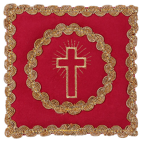 Nakrycie na kielich, wizerunek krzyża, tkanina flokowana czerwona 1