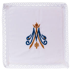 Pala bordada símbolo marial azul e ouro 100% algodão