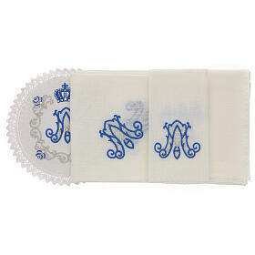 Altar linens, set of 4, 100% LINEN, rounded shapes, blue and silver embroidery, Limited Edition