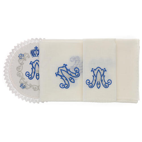 Altar linens, set of 4, 100% LINEN, rounded shapes, blue and silver embroidery, Limited Edition 2