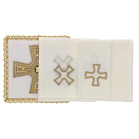 Altar cloth set 4 piece, 100% LINEN gold embroidery with stones Limited Edition