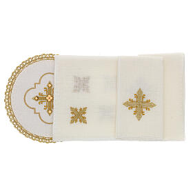 Altar linens, set of 4, 100% LINEN, rounded shapes, gold embroidery, Limited Edition