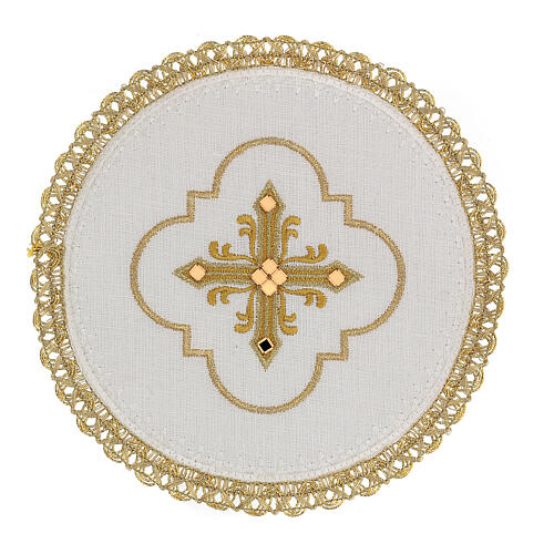 Altar linens, set of 4, 100% LINEN, rounded shapes, gold embroidery, Limited Edition 1