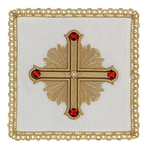 Altar linens, set of 4, 100% LINEN, gold and red embroidery, Limited Edition 1