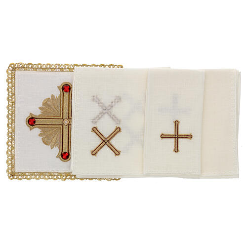 Altar linens, set of 4, 100% LINEN, gold and red embroidery, Limited Edition 2