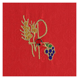 Pall with Chi-Rho, ear of wheat and grapes, red satin and jacquard, 15x15 cm