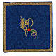 Chalice cloth pall wheat and blue moiré grapes with golden fringes 15x15 cm s1