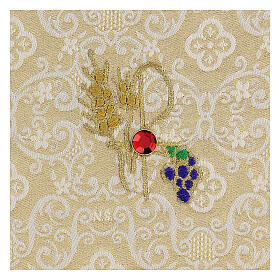 Pall of golden satin and jacquard fabric, ear of wheat and grapes, 15x15 cm