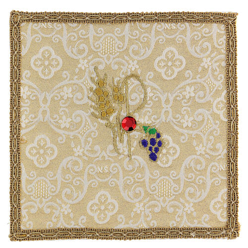 Palla copricalice raso e jacquard dorato spiga e uva 15x15 cm 1