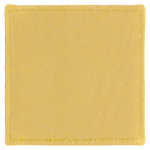 Rigid pall, yellow satin and jacquard fabric, golden passementerie, 15x15 cm 3