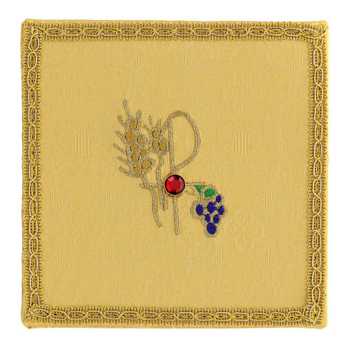 Palla rigida per calice raso e jacquard giallo frange dorate 15x15 cm 1