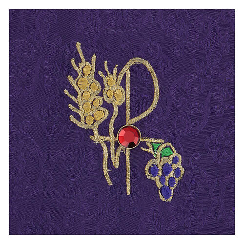 Rigid pall, purple satin and jacquard fabric, golden passementerie, 15x15 cm 2