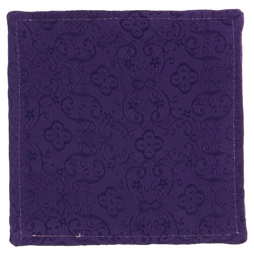 Palla rigida copricalice raso e jacquard viola frange dorate 15x15 cm 3