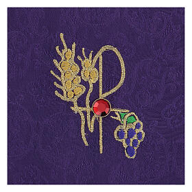 Palka usztywniana nakrycie na kielich satyna i żakard fioletowy, złota wstążka, wielkość 15 x15 cm